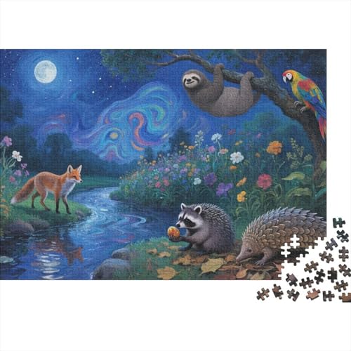 Tiere Puzzle 1000 Teile Unter Sternenhimmel – Tiere am Bach, Für Kinder Classic Herausforderung Spielzeug Holzspielzeug Unique Gift 1000pcs (75x50cm) von EMYXPAQM