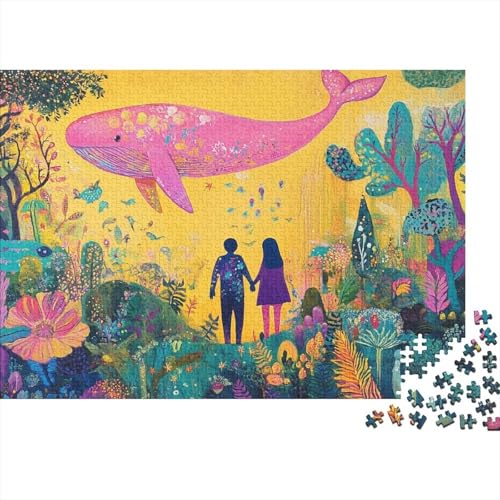 Wal Puzzle 1000 Teile Abstrakter rosa Wal, Für Kinder Classic Lernspiel Holzspielzeug Als Geschenk 1000pcs (75x50cm) von EMYXPAQM
