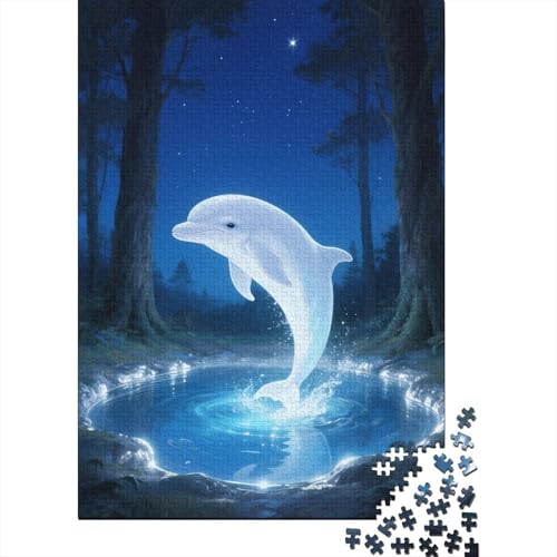 Weißer Delfin Leuchtteich Puzzle 1000 Teile Holzspielzeug, Erwachsene & Kinder Ab 14 Jahren, Klassische Puzzles, Legespiel, Moderne Wohnkultur, Geschenkideen 1000pcs (75x50cm) von EMYXPAQM