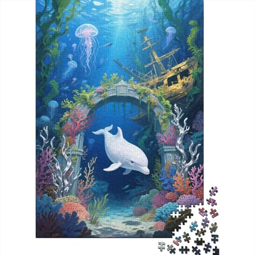 Weißer Delfin Schiffswrack Puzzle 1000 Teile Holzspielzeug, Erwachsene & Kinder Ab 14 Jahren, Klassische Puzzles, Legespiel, Moderne Wohnkultur, Geschenkideen 1000pcs (75x50cm) von EMYXPAQM