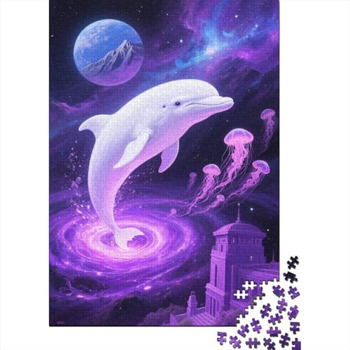 Weißer Delfin Weltraumnebel Puzzle 1000 Teile Holzspielzeug, Jugendliche & Erwachsene, Klassische Puzzles, Lernspiel, Wohnkultur, Einzigartiges Geschenk 1000pcs (75x50cm) von EMYXPAQM