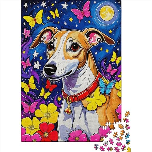 Whippet Puzzle 1000 Teile Whippet Blumen, Für Kinder Klassische Holzspielzeug Herausforderung Unique Gift 1000pcs (75x50cm) von EMYXPAQM