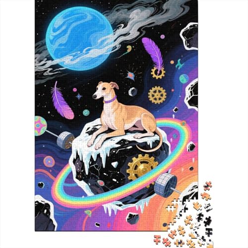 Whippet Puzzle 1000 Teile Whippet im Weltraum, Für Kinder Klassische Holzspielzeug Lernspiel Unique Gift 1000pcs (75x50cm) von EMYXPAQM