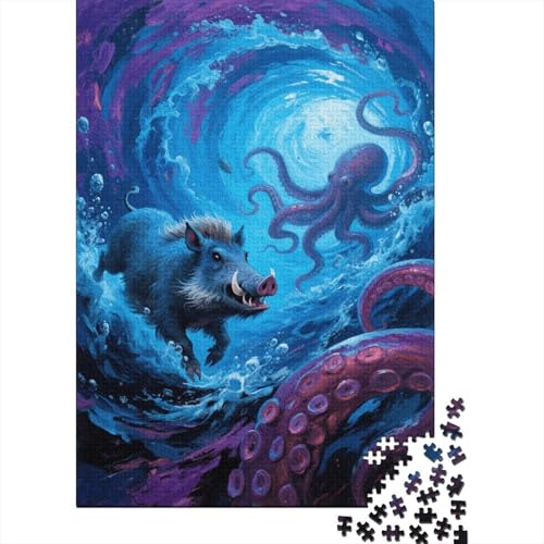 Wildschwein Tintenfisch Puzzle 1000 Teile Holzspielzeug, Erwachsene & Kinder Ab 14 Jahren, Klassische Puzzles, Legespiel, Moderne Wohnkultur, Geschenk 1000pcs (75x50cm) von EMYXPAQM
