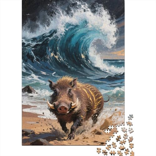 Wildschwein Wellen Strand Puzzle 1000 Teile Holzspielzeug, Jugendliche & Erwachsene, Klassische Puzzles, Lernspiel, Moderne Wohnkultur, Einzigartiges Geschenk 1000pcs (75x50cm) von EMYXPAQM