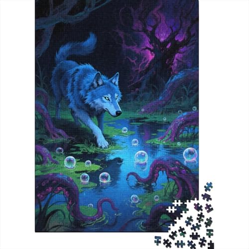 Wolf Mystischer Wald Puzzle 1000 Teile Holzspielzeug, Jugendliche & Erwachsene, Klassische Puzzles, Lernspiel, Wohnkultur, Einzigartiges Geschenk 1000pcs (75x50cm) von EMYXPAQM