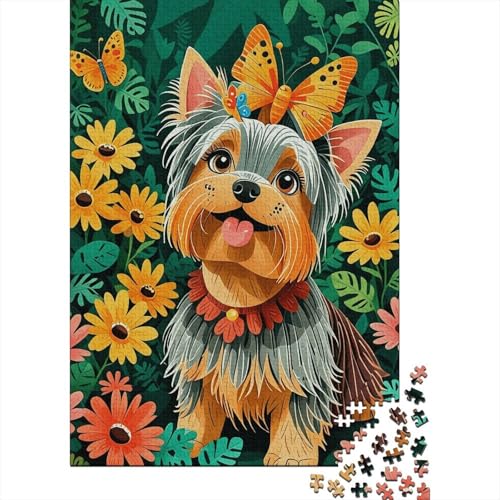 Yorkshire Terrier Puzzle 1000 Teile Yorkshire Terrier Schmetterlingsblüte, Für Kinder Klassische Holzspielzeug Lernspiel Unique Gift 1000pcs (75x50cm) von EMYXPAQM