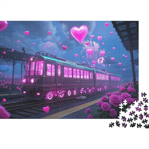 Zug Puzzle 1000 Teile Rosa Liebeszug, Für Kinder Classic Herausforderung Spielzeug Holzpuzzles Unique Gift 1000pcs (75x50cm) von EMYXPAQM