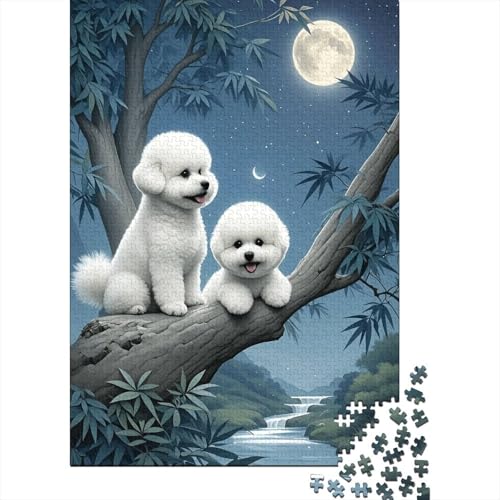 Zwei Bichons Baumstamm Puzzle 1000 Teile Holzspielzeug, Erwachsene & Kinder Ab 14 Jahren, Klassische Puzzles, Legespiel, Wohnkultur, Geschenk 1000pcs (75x50cm) von EMYXPAQM