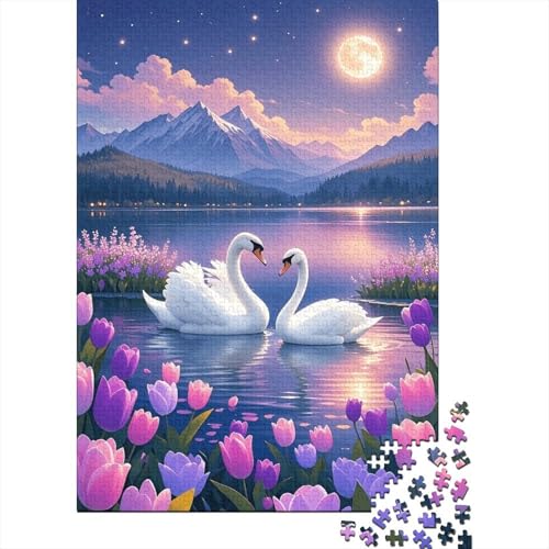 Zwei Schwäne See Gipfel Puzzle 1000 Teile Holzspielzeug, Erwachsene & Kinder Ab 14 Jahren, Klassische Puzzles, Legespiel, Moderne Wohnkultur, Geschenkideen 1000pcs (75x50cm) von EMYXPAQM