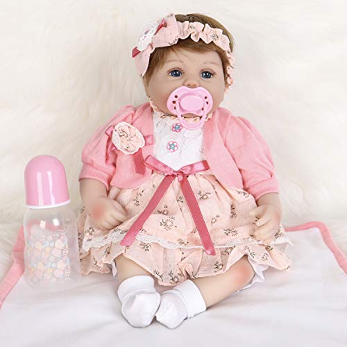 ENADOLL Reborn Realistische Babypuppe aus Silikon für Babys, Mädchen, 40,6 cm, weicher Körper, realistisch, Geschenkset für Kinder ab 3 Jahren (rosa Stirnband) von ENADOLL