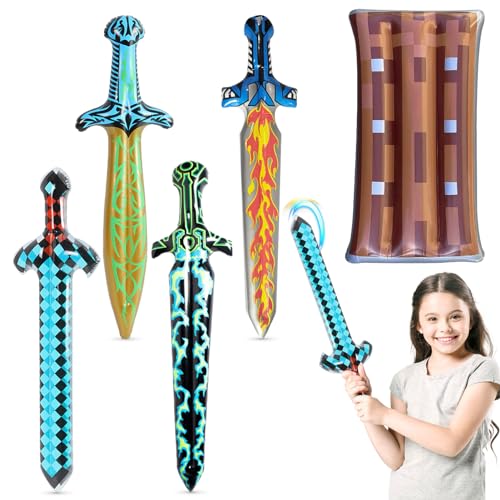 Aufblasbare Schwerter,5 Stück Aufblasbare Schwerter Waffen Set Aufblasbares Pixel Schwert, für Kinder Aufblasbares Lichtschwert Spielzeug für Geburtstagsparty Cosplay Pool Party von ENAIAH