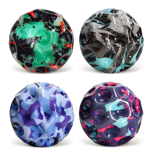 ENAIAH 4 Stück Jump Ball, Ball Hohe Springender Gummiball, Moon Space Ball Mini Bouncing Ball Toy, Moonball EIN Knallendes Geräusch Machen Bounce-Loch-Ball, Mondball Lavaball für Kinder im Freien von ENAIAH