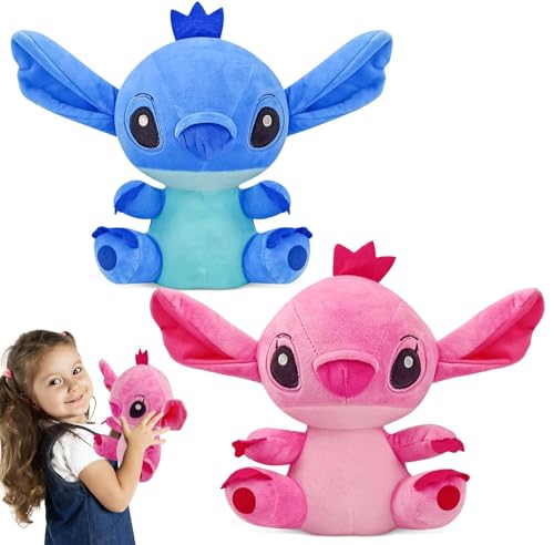 Stitch Kuscheltier, 2 Stücke S-titch Plüschpuppe Plüsch Stitch Sachen Soft Kuscheltiere Toys Plüschfigur, ab 1 Jahr Empfohlen Geeignet als Kinder Geschenk und als Dekoration(Blauer+Rosa) von ENAIAH