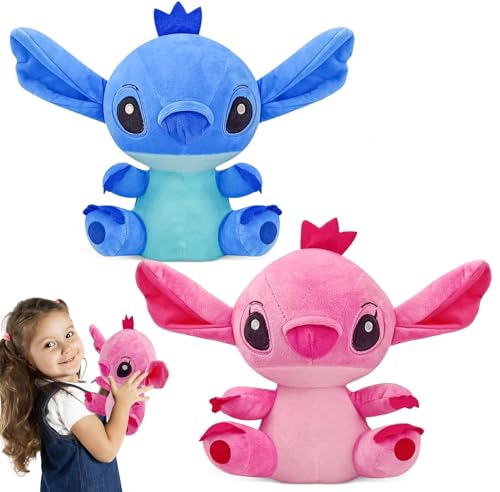 Stitch Kuscheltier, 2PCS Stich Plüschfigur, Lilo und Stitch Plüschtier, Plush Stofftier Spielzeug für Kinder (Blau und Rosa), ab 1 Jahr Empfohlen Geeignet. von ENAIAH