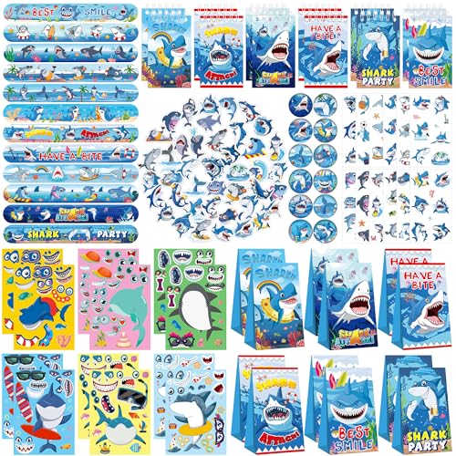 114PCS Shark Party Gefälligkeiten Set-12PCS Shark Armbänder Armbänder 54PCS Shark Aufkleber 12PCS Shark Favor Tasche 12PCS Shark Tattoo Aufkleber 12PCS Shark Notepad 12PCS Shark Button Pins für Ozeanh 114PCS Shark Party Gefälligkeiten Set-12PCS Shark Armbänder Armbänder 54PCS Shark Aufkleber 12PCS Shark Favor Tasche 12PCS Shark Tattoo Aufkleber 12PCS Shark Notepad 12PCS Shark Button Pins für Ozeanh von ENCETARDE