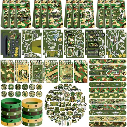 Camouflage-Partygeschenke, 12 Geschenktüten, 12 Mini-Notizblöcke, 12 Gummi-Armbänder, 50 Aufkleber, 12 zusammenbaubare Aufkleber, 12 Knopf-Abzeichen, 12 Slap-Armbänder für Armee, Jagd, Camouflage-Partygeschenke, 12 Geschenktüten, 12 Mini-Notizblöcke, 12 Gummi-Armbänder, 50 Aufkleber, 12 zusammenbaubare Aufkleber, 12 Knopf-Abzeichen, 12 Slap-Armbänder für Armee, Jagd, von ENCETARDE