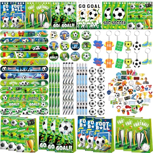ENCETARDE Fußball Party Bevorzugungen, Fußball Geburtstag Dekorationen, Fußball Party Bevorzugung Taschen Schlüsselanhänger Mini Notizblock Aufkleber Armbänder für Sport Kinder Jungen Mädchen von ENCETARDE