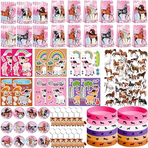 ENCETARDE Partyzubehör mit rosa Pferden, 113 Stück: 41 Aufkleber, 12 Goodie-Tüten, 12 Knopf-Abzeichen, 12 Schlüsselanhänger, 12 Mini-Notizblöcke, 12 Gummi-Armbänder für Mädchen, Frauen, Cowgirl-Pferd ENCETARDE Partyzubehör mit rosa Pferden, 113 Stück: 41 Aufkleber, 12 Goodie-Tüten, 12 Knopf-Abzeichen, 12 Schlüsselanhänger, 12 Mini-Notizblöcke, 12 Gummi-Armbänder für Mädchen, Frauen, Cowgirl-Pferd von ENCETARDE