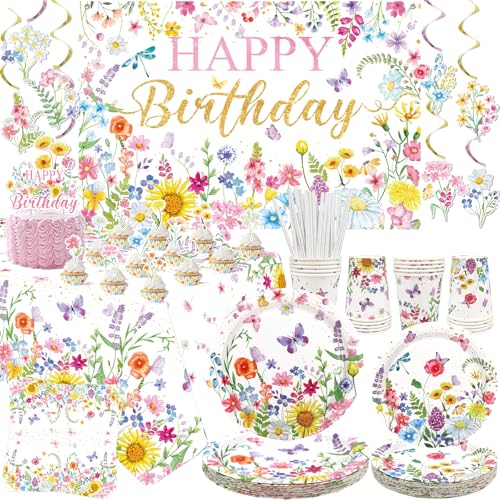 Wildblumen-Geburtstagsdekoration, Blumengeburtstagsparty-Zubehör, Teller, Tassen, Servietten, Tischdecke, Happy Birthday-Hintergrund, Kuchendekoration, hängende Wirbel für Frühling, Sommer, Picknicks, Wildblumen-Geburtstagsdekoration, Blumengeburtstagsparty-Zubehör, Teller, Tassen, Servietten, Tischdecke, Happy Birthday-Hintergrund, Kuchendekoration, hängende Wirbel für Frühling, Sommer, Picknicks, von ENCETARDE