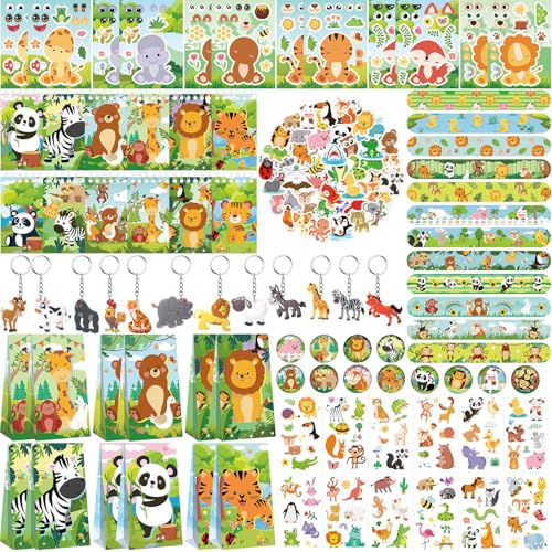 Wilde Tiere Party Gefälligkeiten, Dschungel Safari Geburtstag Dekorationen, Tier Geschenke Taschen Schlüsselanhänger Mini Notizblock Aufkleber Armbänder für Tier Party Supplies Kinder Jungen Mädchen Wilde Tiere Party Gefälligkeiten, Dschungel Safari Geburtstag Dekorationen, Tier Geschenke Taschen Schlüsselanhänger Mini Notizblock Aufkleber Armbänder für Tier Party Supplies Kinder Jungen Mädchen von ENCETARDE