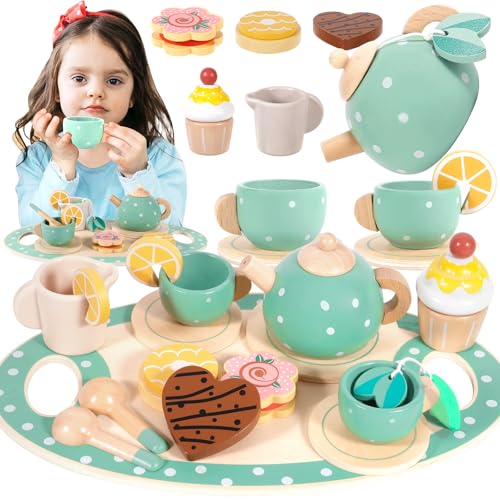 ENCOUN 17 Teeservice Kinder Holz Set, Tee Set Holzspielzeug, Teeparty Spielküche Rollenspiele, Tee Set Kinder Teeservice mit Dessert, Kinderküche Zubehör Geschenk für Kinder Mädchen Jungen ENCOUN 17 Teeservice Kinder Holz Set, Tee Set Holzspielzeug, Teeparty Spielküche Rollenspiele, Tee Set Kinder Teeservice mit Dessert, Kinderküche Zubehör Geschenk für Kinder Mädchen Jungen von ENCOUN