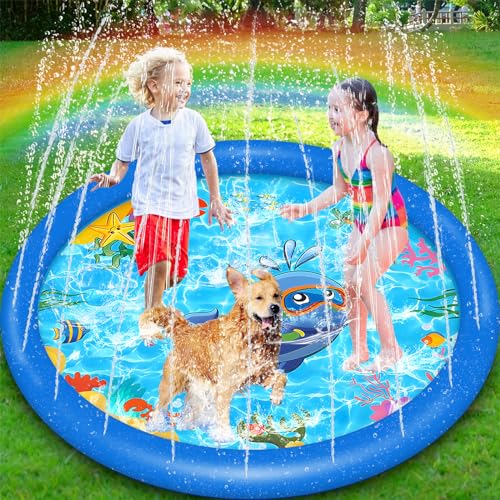 ENCOUN 170cm Splash Pad, Sprinkler Play Matte, Verdickte Langlebiges Sprinkler Wasser-Spielmatte, Wasserspielzeug Kinder, Sommer Garten Wasserspielzeug für Baby, Kinder und Haustiere ENCOUN 170cm Splash Pad, Sprinkler Play Matte, Verdickte Langlebiges Sprinkler Wasser-Spielmatte, Wasserspielzeug Kinder, Sommer Garten Wasserspielzeug für Baby, Kinder und Haustiere von ENCOUN