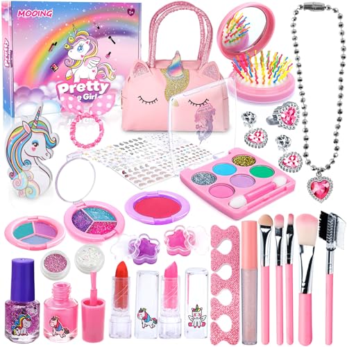ENCOUN 32PCS Kinderschminke Set Mädchen, Waschbar Kinderschminke Set Mädchen, Sichere Ungiftige Schminkkoffer Mädchen Spielzeug für 4 5 6 7 8 9 10 Mädchen Weihnachts Geburtstags Geschenke von ENCOUN