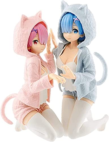 ENFILY Re Zero Starting Life In Another World: Rem und Ram Figur Katzenhaltung (2 Stück) (Rosa) (Rosa) (Rosa) von ENFILY