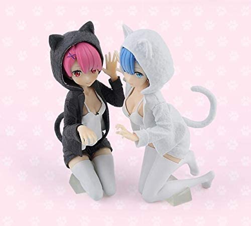 ENFILY Re Zero Starting Life In Another World: Rem und Ram Figur Katzenhaltung (2 Stück) (Rosa) (Rosa) (Schwarz) von ENFILY