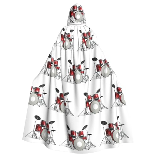 ENGhjes Cooles Schlagzeug-Set, bedruckt, Cosplay, Kapuzenumhang, Erwachsene, Halloween, 140 cm lang, Themenpartys von ENGhjes