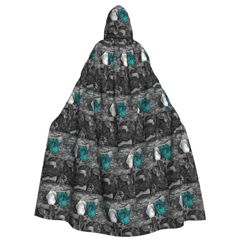 ENGhjes Cosplay-Umhang mit Kapuze, für Erwachsene, Halloween, 140 cm, Blaugrün / Grau von ENGhjes