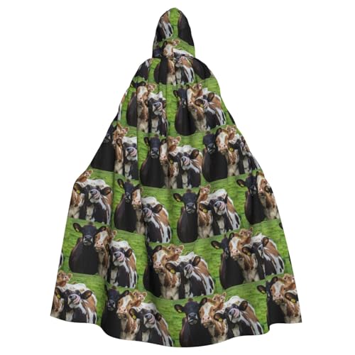 ENGhjes Cow Grassland Printing Cosplay Kapuzenumhang für Erwachsene, Halloween, 140 cm lang, Themenpartys von ENGhjes