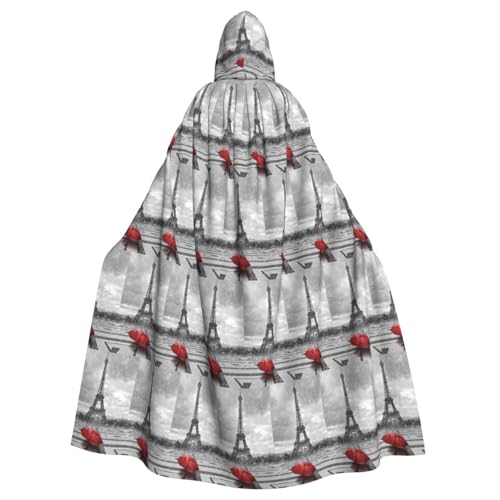 ENGhjes Eiffelturm mit rotem Regenschirm, Cosplay, Kapuzenumhang für Erwachsene, Halloween, 140 cm lang, Themenpartys von ENGhjes