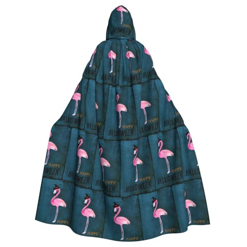 ENGhjes Halloween-Flamingo-Hexenhut, bedruckt, Cosplay, Kapuzenumhang, Erwachsene, Halloween, 140 cm lang, Themenpartys von ENGhjes