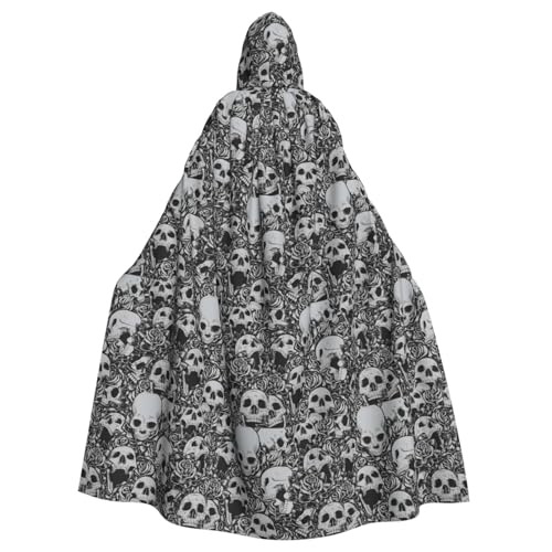 ENGhjes Horrible Dark Skulls Flowers Pattern Printing Cosplay Hooded Cloak Adult Halloween 57.8 Inches Long Theme Parties von ENGhjes
