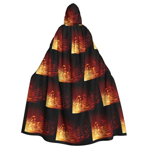 ENGhjes Kapuzenumhang mit roter Flamme, Motiv: Musiknote, Cosplay, für Erwachsene, Halloween, 140 cm lang, Themenpartys von ENGhjes