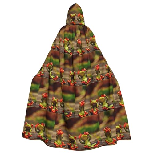 ENGhjes Lustiger grüner Frosch-Druck, Cosplay, Kapuzenumhang für Erwachsene, Halloween, 140 cm lang, Themenpartys von ENGhjes