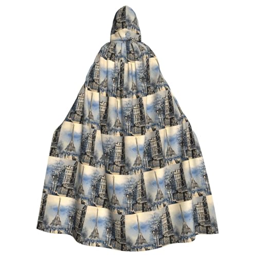 ENGhjes Romantischer Pariser Eiffelturm-Druck, Cosplay, Kapuzenumhang für Erwachsene, Halloween, 140 cm lang, Themenpartys von ENGhjes