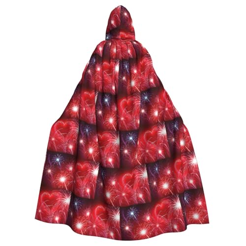 ENGhjes Rote Herzen Feuerwerk Druck Cosplay Kapuzenumhang Erwachsene Halloween 140 cm lang Themenpartys von ENGhjes