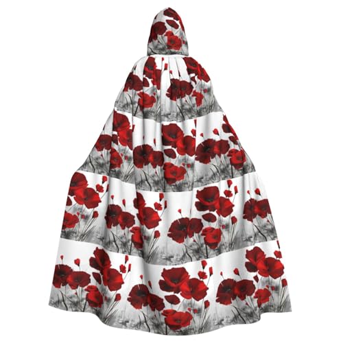 ENGhjes Roter Mohnblumen-Umhang mit Kapuze, Cosplay, für Erwachsene, Halloween, 140 cm lang, Themenpartys von ENGhjes