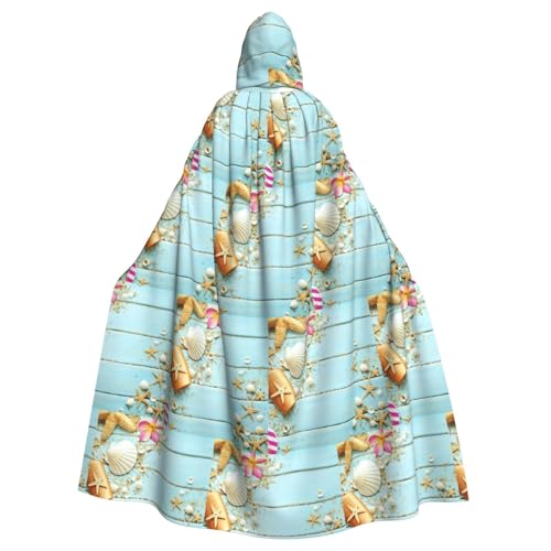 ENGhjes Strand-Thema, Muschel-Druck, Cosplay, Kapuzenumhang, Erwachsene, Halloween, 140 cm lang, Themenpartys von ENGhjes