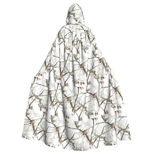 ENGhjes Umhang mit Kapuze für Erwachsene, Motiv: weiße Bäume, Camouflage-Druck, Cosplay, Halloween, 140 cm lang, Themenpartys von ENGhjes