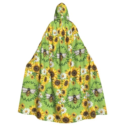 ENGhjes Umhang mit Kapuze und Bienen- und Sonnenblumen-Druck, Cosplay, für Erwachsene, Halloween, 140 cm lang, Themenpartys von ENGhjes