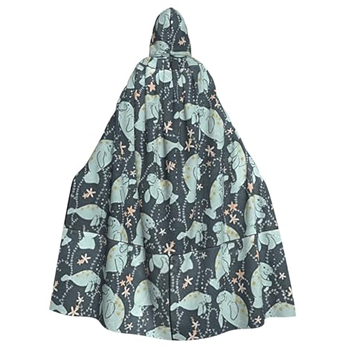 ENGhjes Umhang mit Kapuze und Seekuh, Tierdruck, Cosplay, für Erwachsene, Halloween, 140 cm lang, Themenpartys von ENGhjes