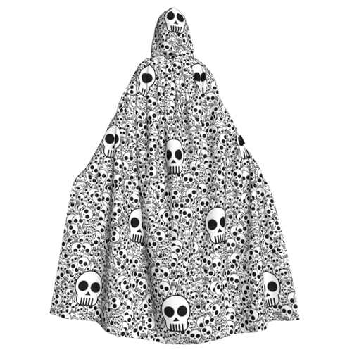 ENGhjes Umhang mit Kapuze und Totenköpfen in Schwarz und Weiß, für Erwachsene, Halloween, 140 cm lang, Themenpartys von ENGhjes