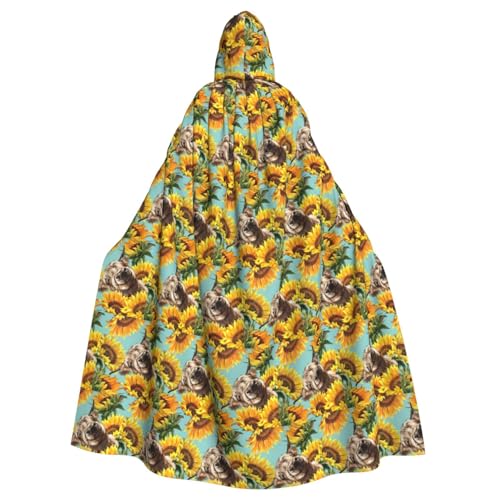 ENGhjes Umhang mit Kuh mit Sonnenblumen in blauem Druck, Cosplay, Kapuzenumhang für Erwachsene, Halloween, 140 cm lang, Themenpartys von ENGhjes