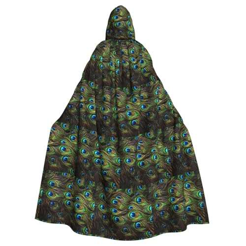 ENGhjes Umhang mit Pfauenfeder-Druck, Cosplay, mit Kapuze, für Erwachsene, Halloween, 140 cm lang, Themenpartys von ENGhjes