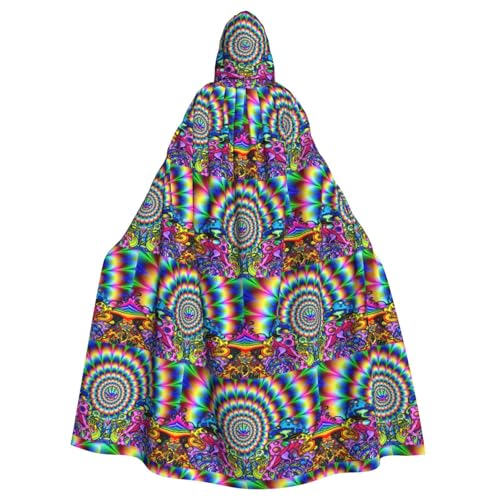 ENGhjes Umhang mit abstraktem Pilz, buntem Mandala-Druck, Cosplay, Kapuzenumhang, Erwachsene, Halloween, 140 cm lang, Themenpartys von ENGhjes