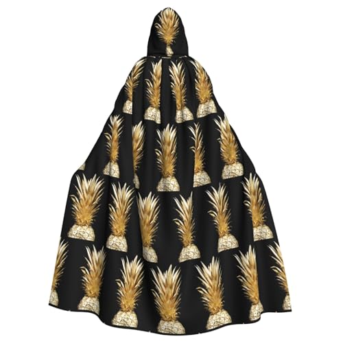 ENGhjes Umhang mit goldenem Ananas-Druck, Cosplay, mit Kapuze, für Erwachsene, Halloween, 140 cm lang, Themenpartys von ENGhjes